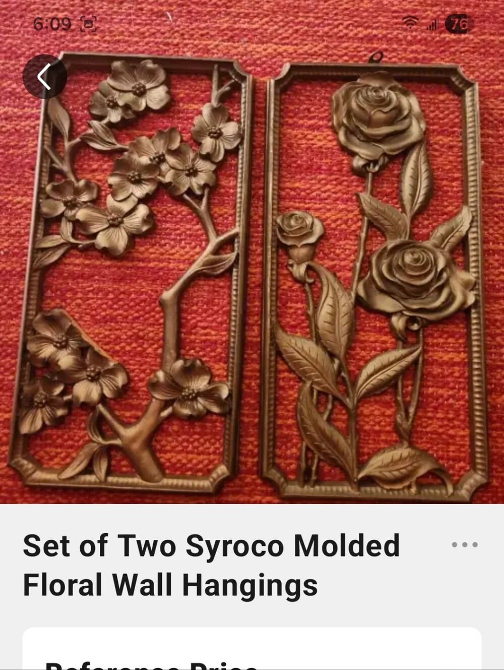 Floral Wall Plaques in Bronze Tone - Pair - Picture 12 of 13